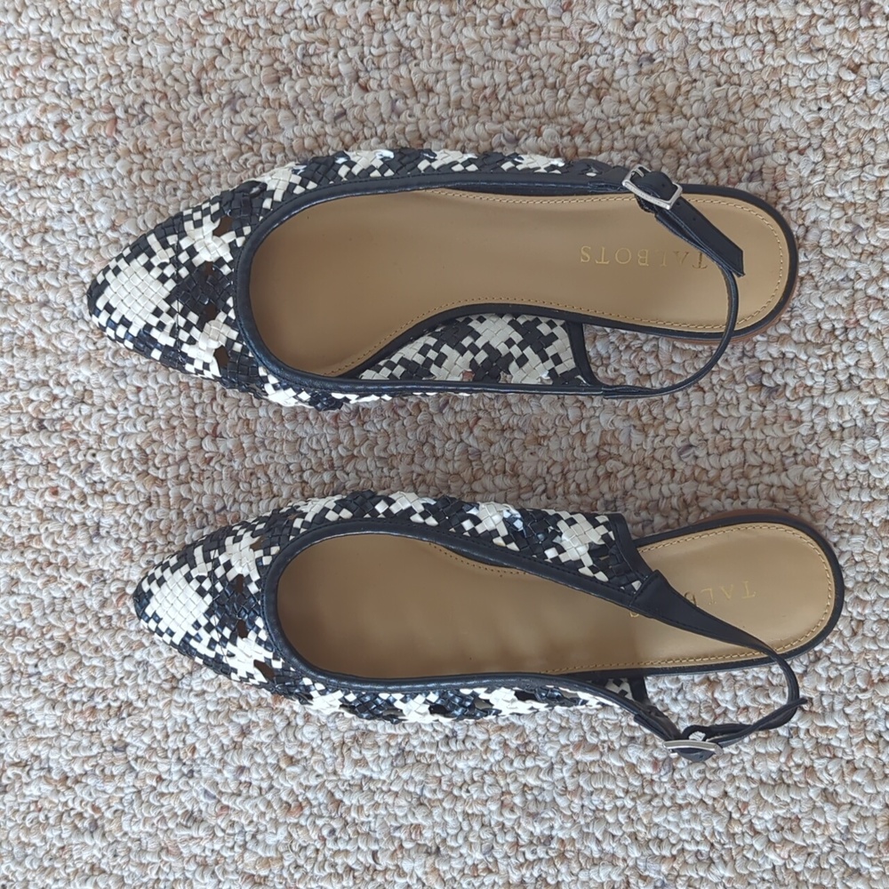 TALBOTS WOVEN NAPPA SLINGBACK FLATS. Black and White, size 10 (worn once)